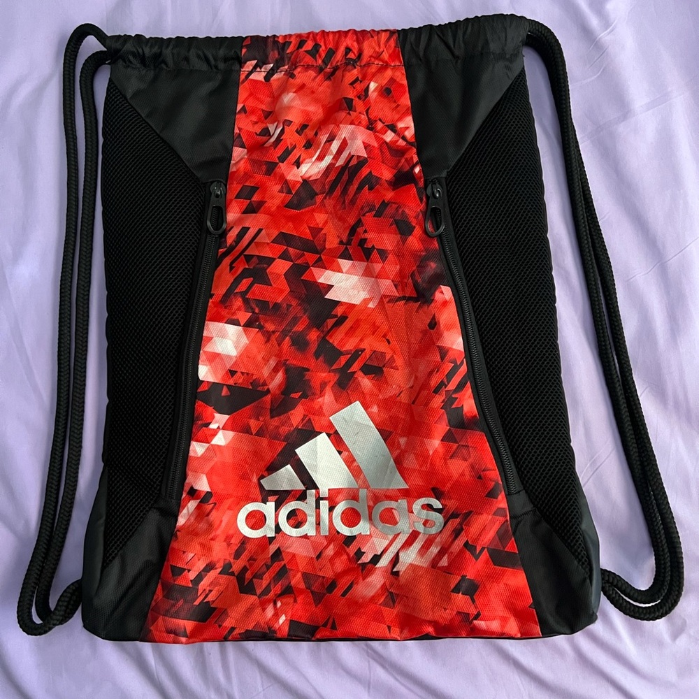 Adidas Red and Black Drawstring Bag